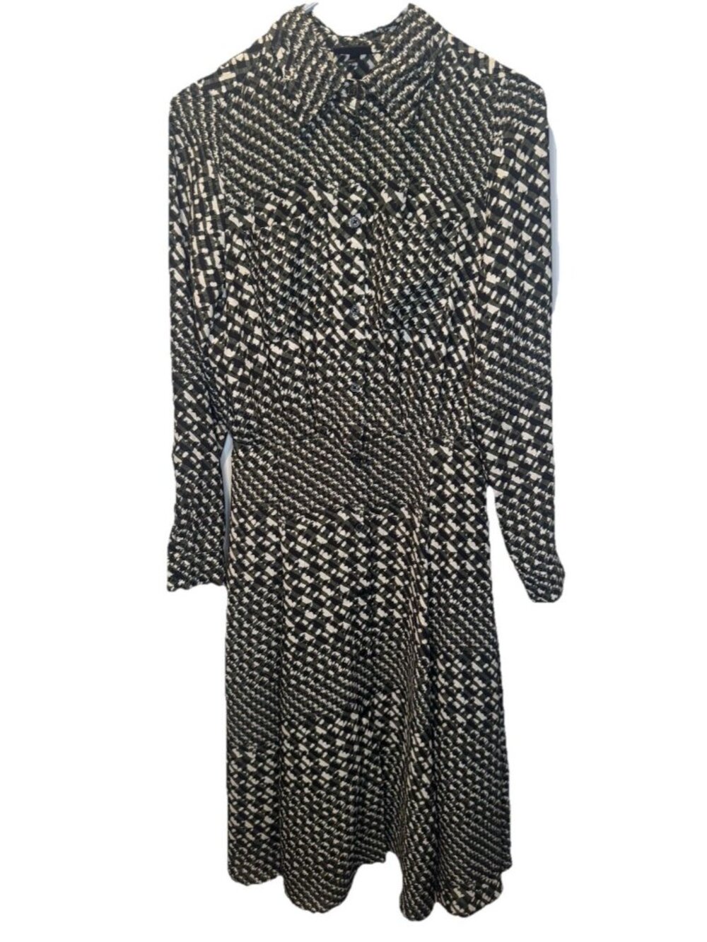 Who What Wear Black White Long Sleeve Button Down Maxi Dress XS Classic